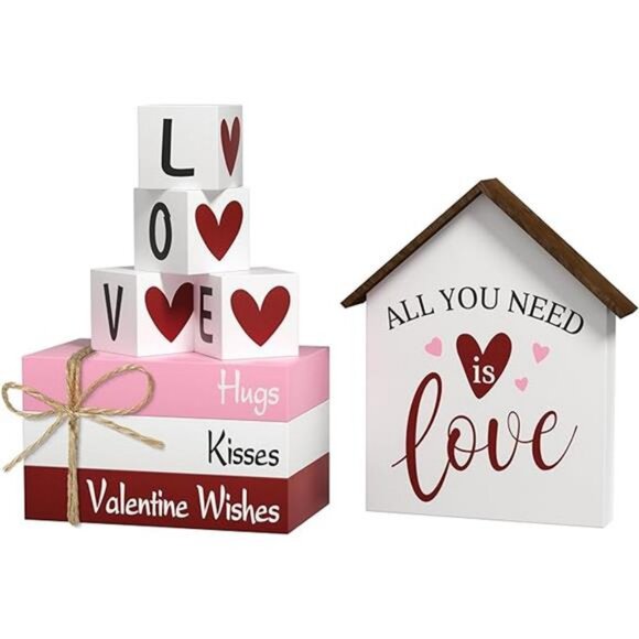 Valentine's Day Decorations Heart Faux Books, 8 Pcs Tiered Tray Book Stacks - Picture 8 of 8